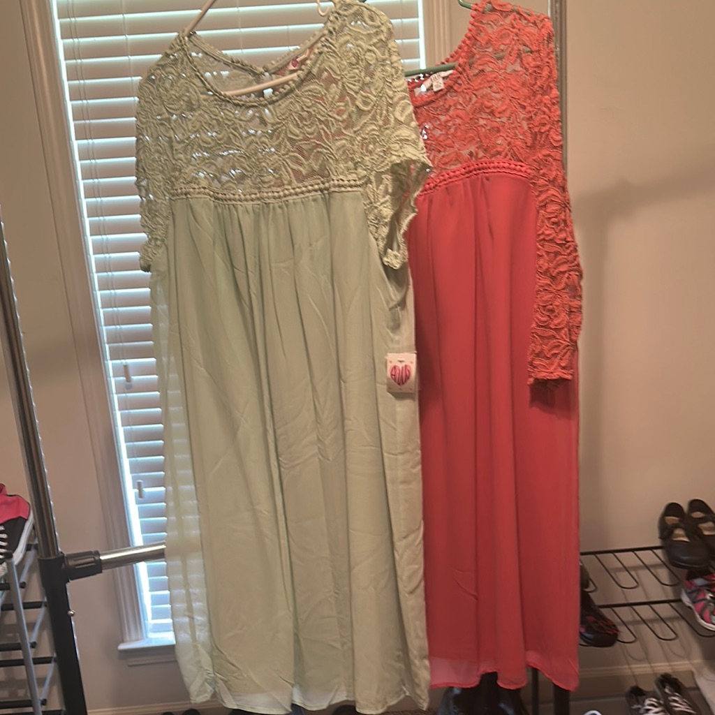 Lace Overlay Dresses In Green And Coral